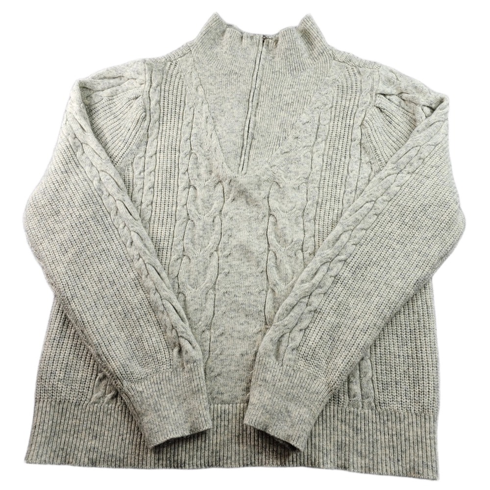 LOFT Sweater Mens XL Gray Heather Cable Knit Soft Long Sleeve 1/4 Zip Pullover